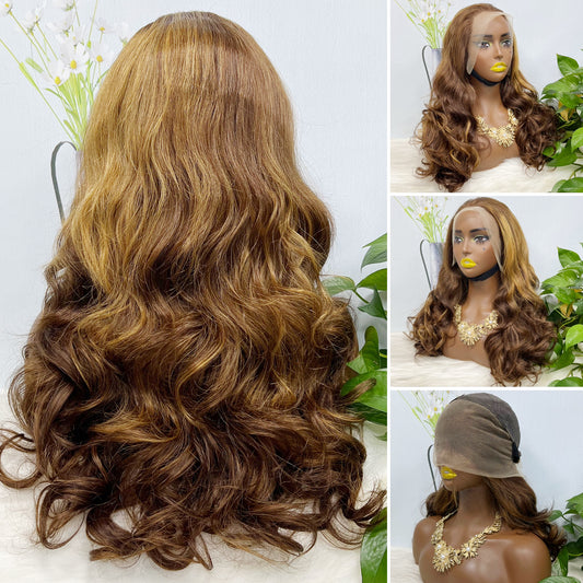 Double Drawn 13*4 GluelessLace Wig Romance Curl Natural Human Hair Lace Wigs Piano Color P4/30 20"