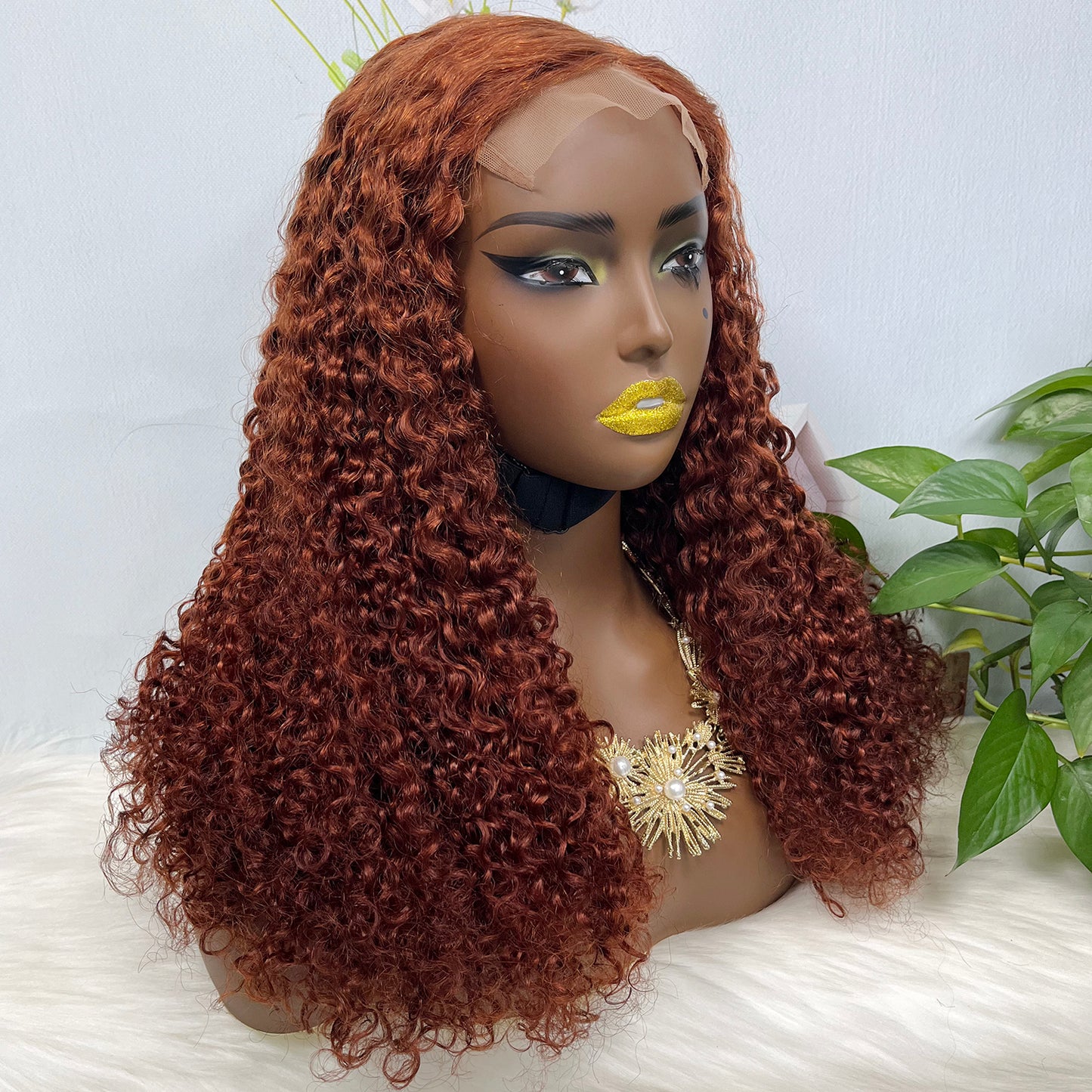 Double Drawn 5x5 Glueless Wig Pixie Curl Natural Human Hair Lace Wigs Ginger Color 33# 20inch