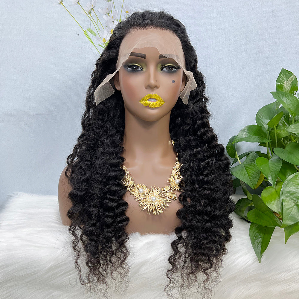 13*4 Lace Wig Deep Wave Natural Color Virgin Human Hair Wigs 200% Density Color NC