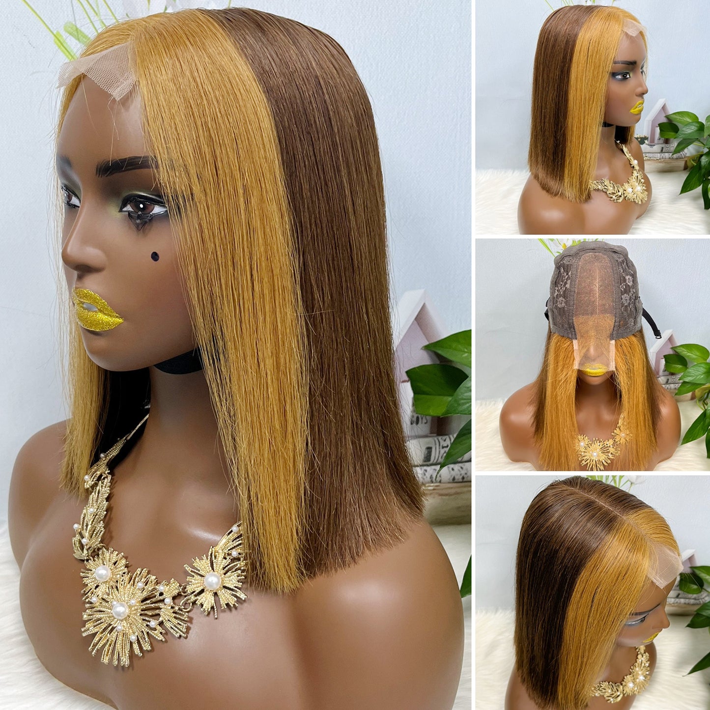 Super Double Drawn 2*6 Lace Bob Wig Human Hair Lace Wig Color 613# Straight