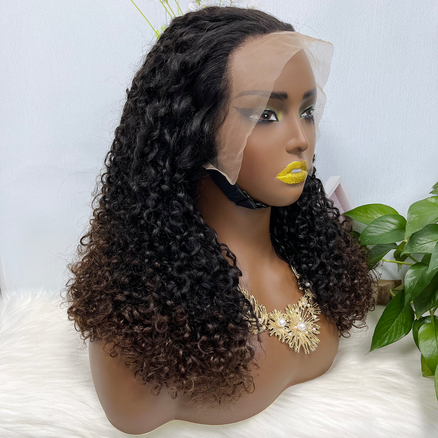 Double Drawn 13x4 Glueless Wig Pixie Curl Natural Human Hair Lace Wigs Ombre Color T1B/4 250% Density