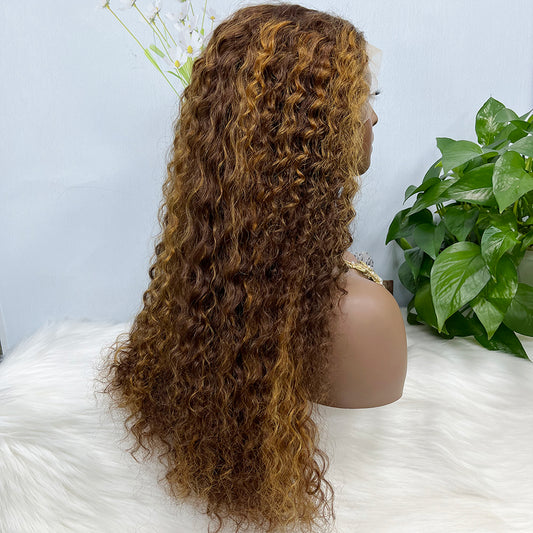 Double Drawn 13*4 Glueless Lace Wig Water Wave Natural Human Hair Wigs Piano Color P4/30