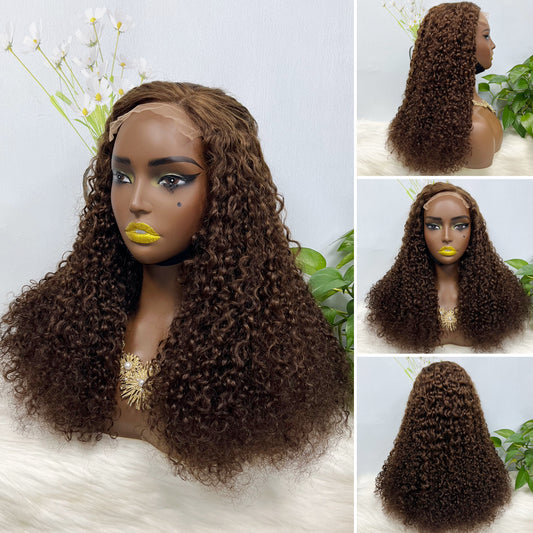 Double Drawn 5x5 Glueless Wig Pixie Curl Natural Human Hair Lace Wigs Natural Color 1B 20inch
