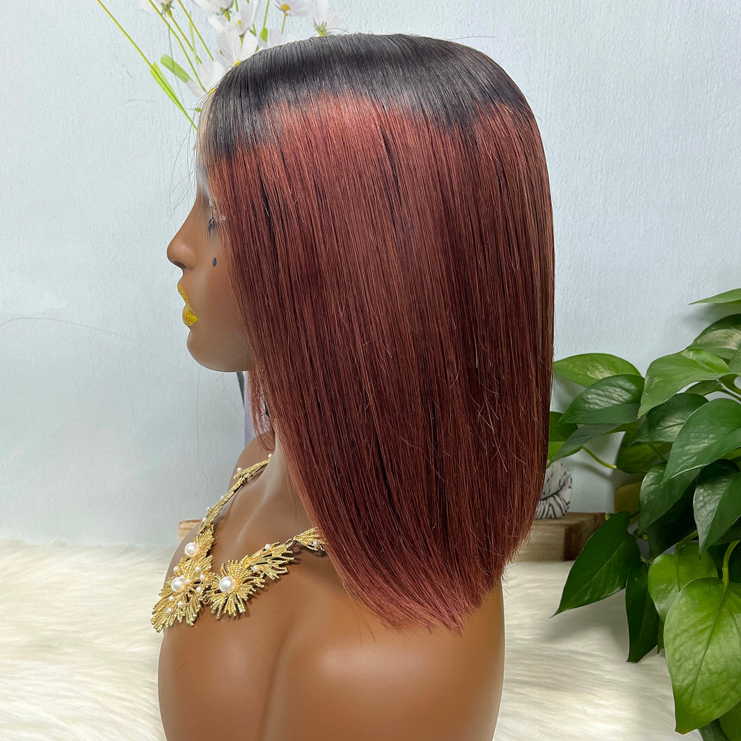 Super Double Drawn 2*6 Lace Bob Wig Human Hair Lace Wig Color T1B/33# Straight