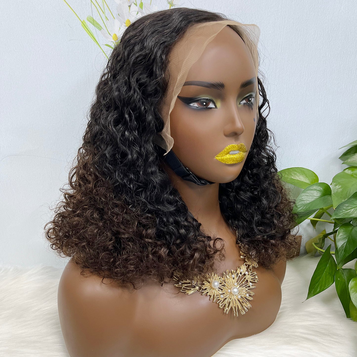 Double Drawn 13*4 Glueless Wig Pissy Curl Natural Human Hair Lace Wig Ombre Color T1B/4 250% Density