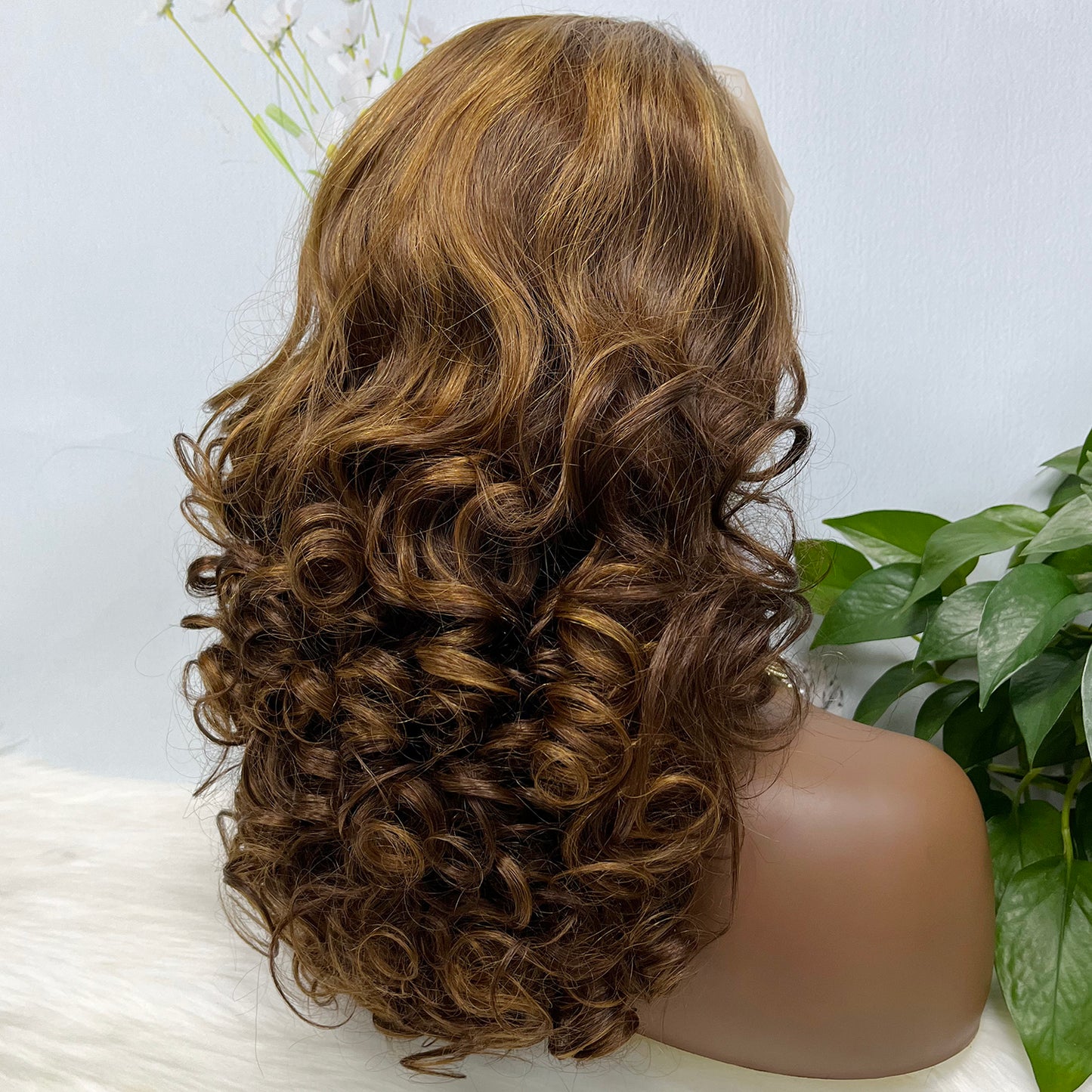 Double Drawn 13*4 Glueless Lace Wig Bouncy Curl Natural Human Hair Wigs Piano Color P4/30 20"