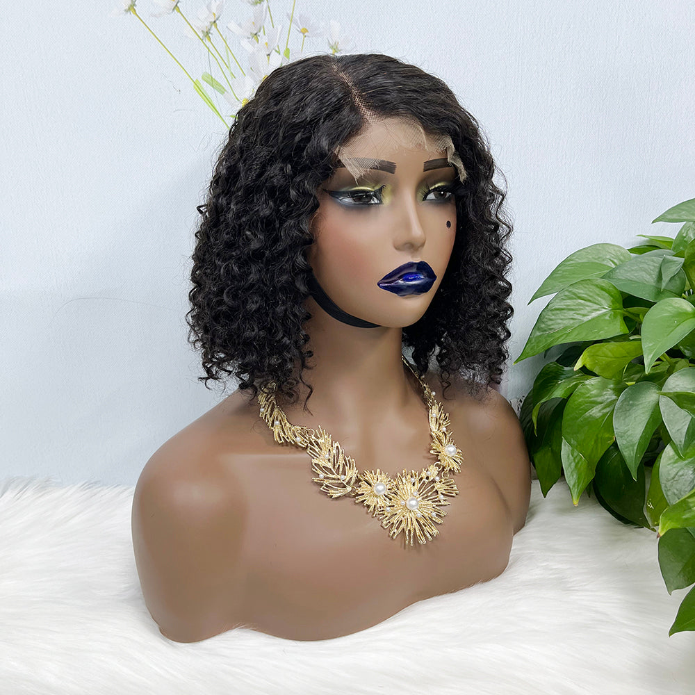 5*5 HD Lace Wig Jerry Curl Natural Human Hair Lace Wigs Color NC 250% Density 12inch