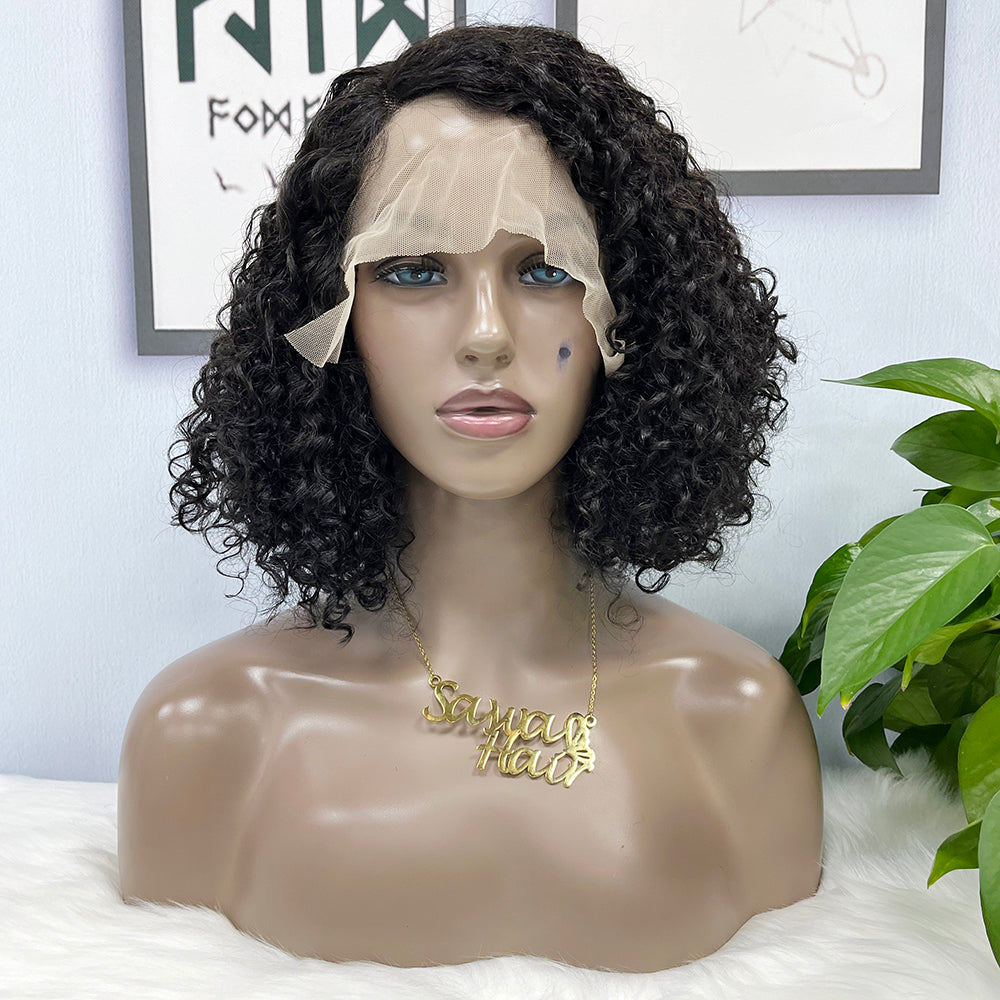 DD T Lace Wig Pixie Curl Perruques de cheveux humains naturels 14 pouces Couleur 1B