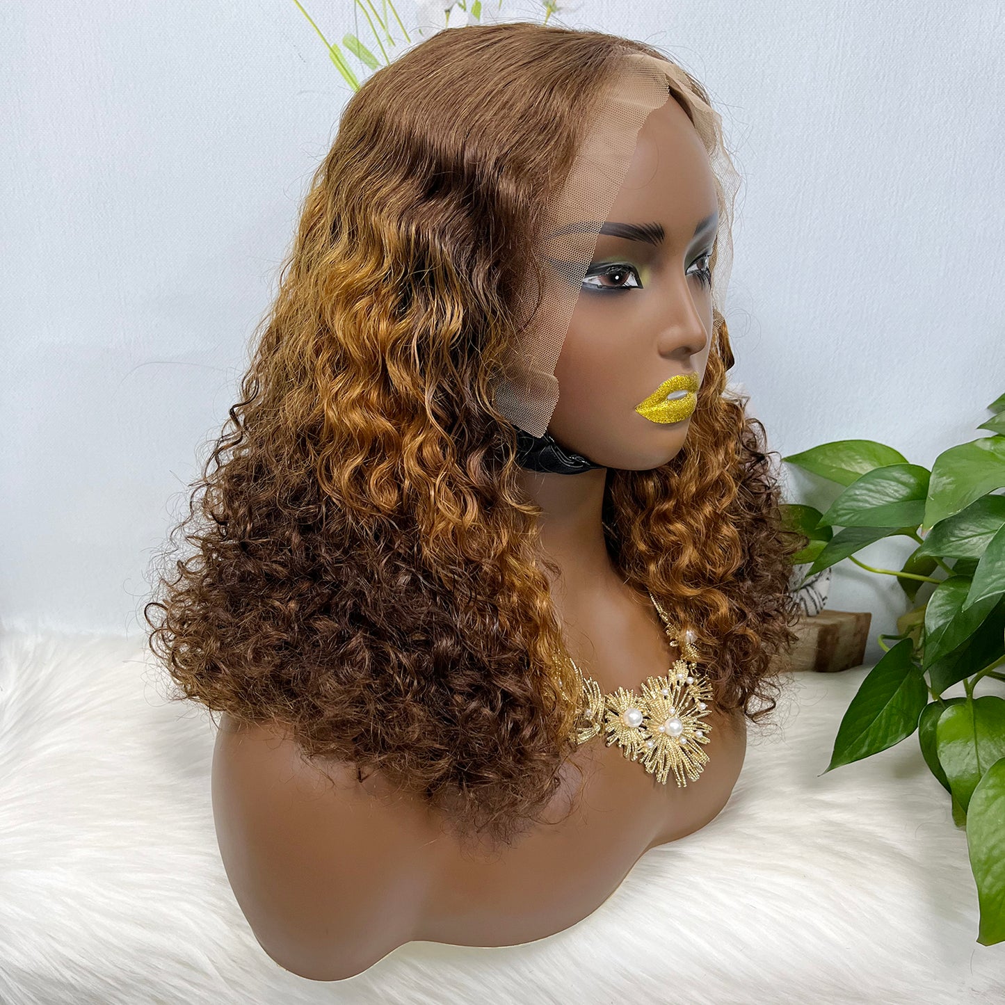 Double Drawn 13*4 Glueless Wig Pissy Curl Natural Human Hair Lace Wig Ombre Color T4/30/4 250% Density