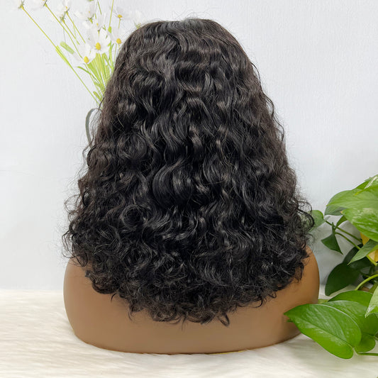 Double Drawn 5x5 Glueless Wig Water Wave Natural Human Hair Lace Wig Natural Color 14 inch