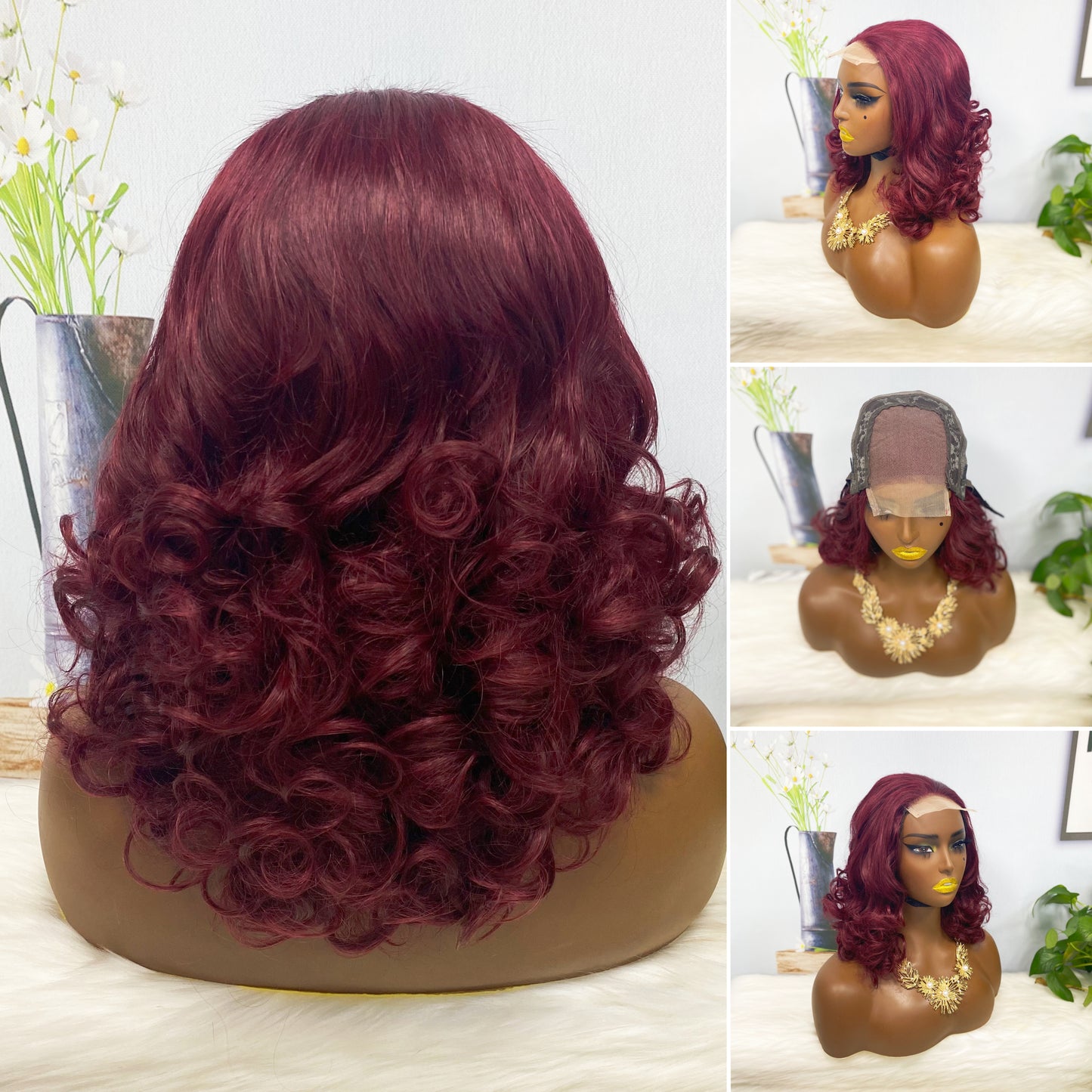 Densité de la couleur 99J 250% de perruque de cheveux humains de Fumi de perruque de dentelle de DD 4*4