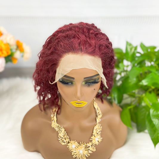 13*4 BoB Wig Water Wave Wigs Color 99J# 250% Density