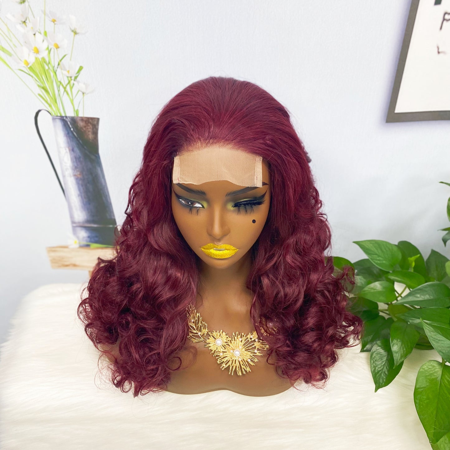 Densité de la couleur 99J 250% de perruque de cheveux humains de Fumi de perruque de dentelle de DD 4*4