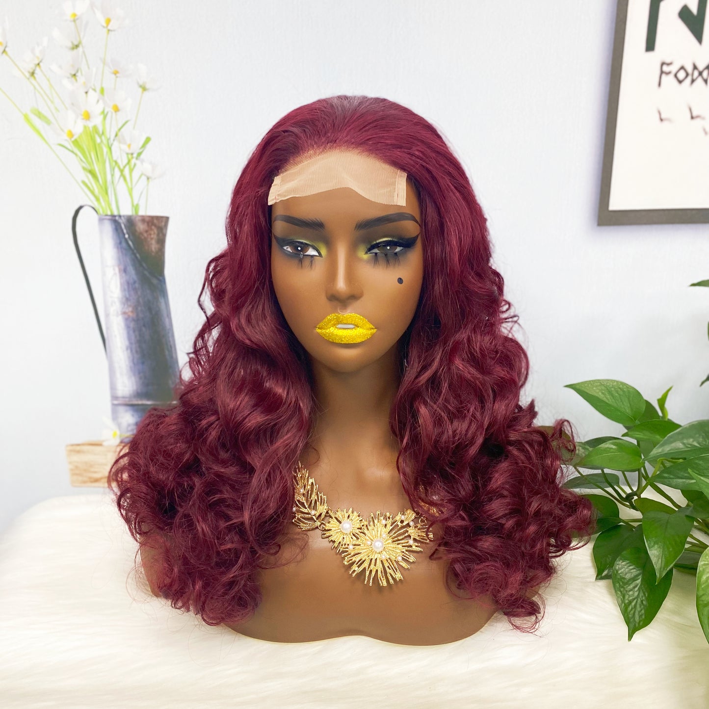 Densité de la couleur 99J 250% de perruque de cheveux humains de Fumi de perruque de dentelle de DD 4*4