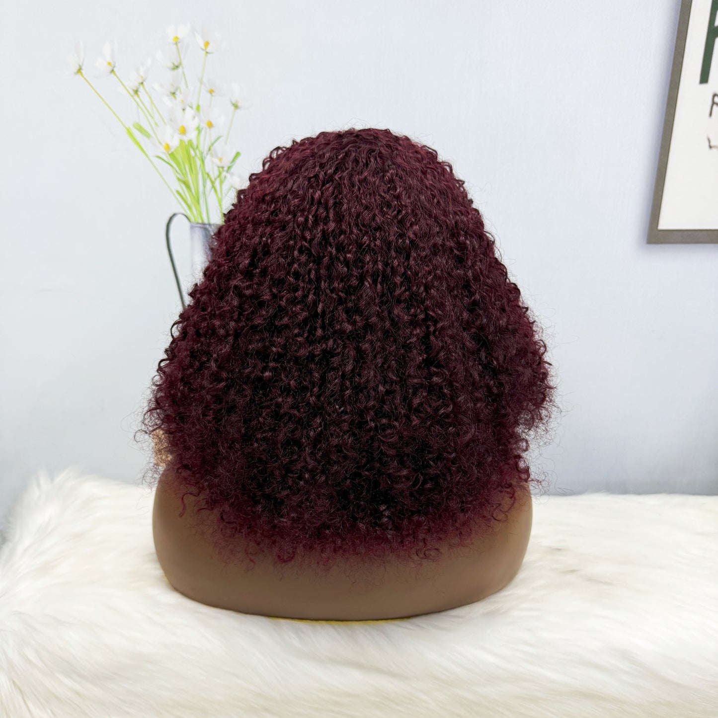 Fringe Double Drawn Wig Human Hair Pixie Curl Wigs 300% Density 12inches Color 99J