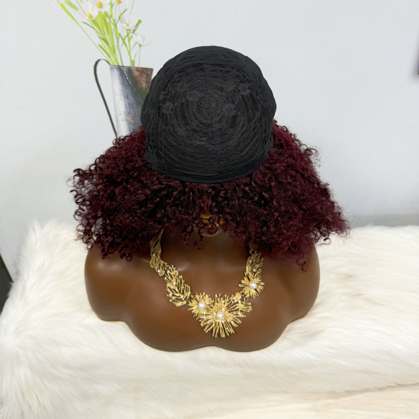 Fringe Double Drawn Wig Human Hair Pixie Curl Wigs 300% Density 12inches Color 99J