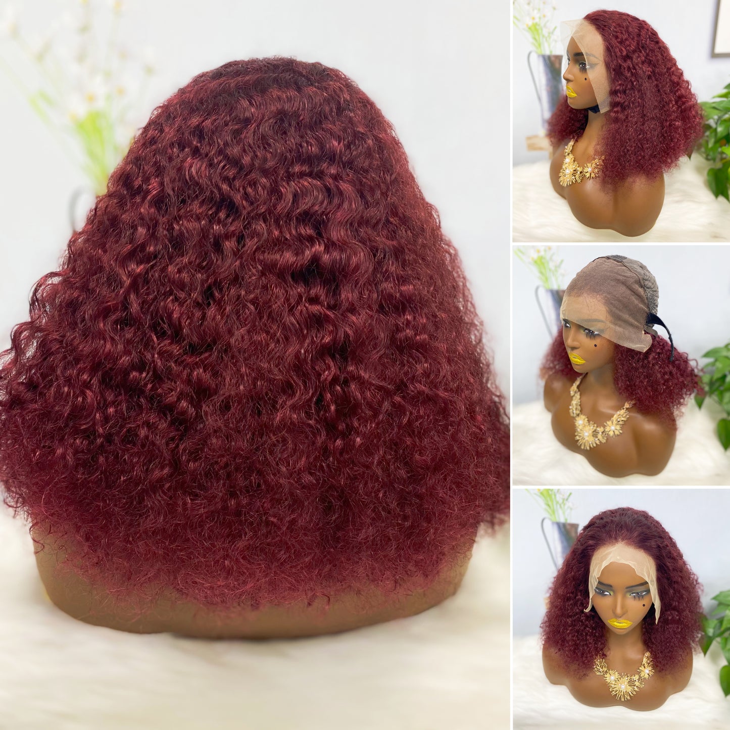 Double Drawn 13*4 Lace Wig Kinky Curl Lace Wig Color 99J 300% Density