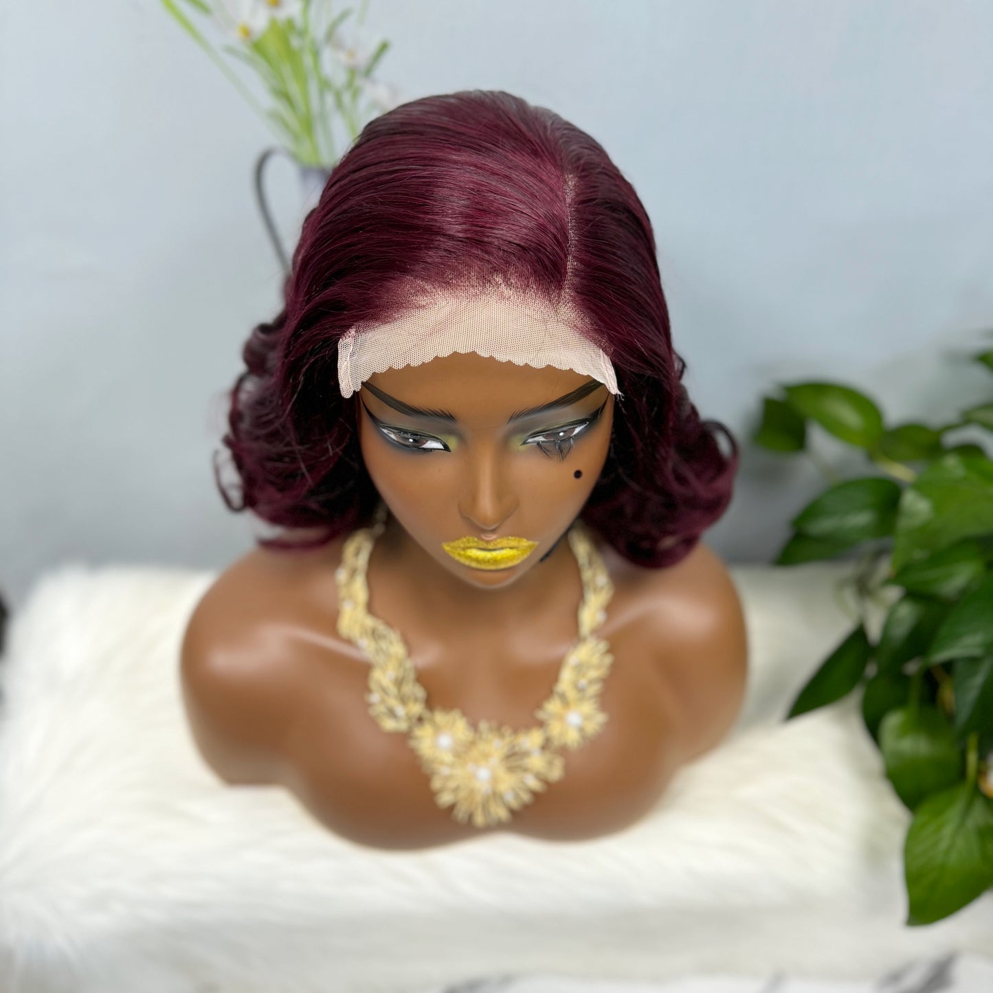 DD 5*5 Wig Bouncy Natural Human Hair Lace Wigs Color 99J 12inches