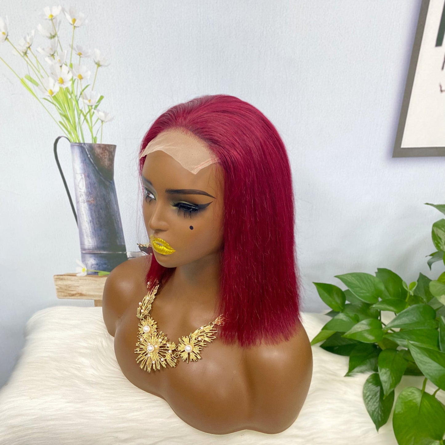DD 4*4 BOB Wig ST Glueless Human Hair Wig Color 99J 200% Density