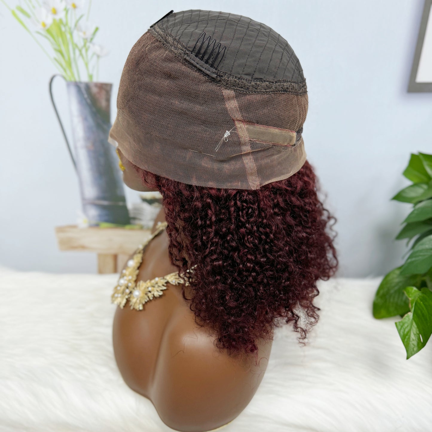Doube Drawn 360 Glueless Lace Wig Pixie Curl Human Hair Wigs 20inch Wine Color 99J