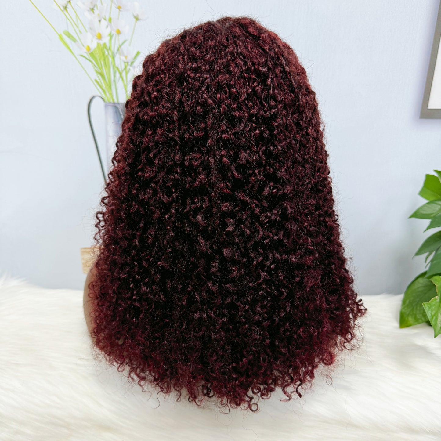 Doube Drawn 360 Glueless Lace Wig Pixie Curl Human Hair Wigs 20inch Wine Color 99J