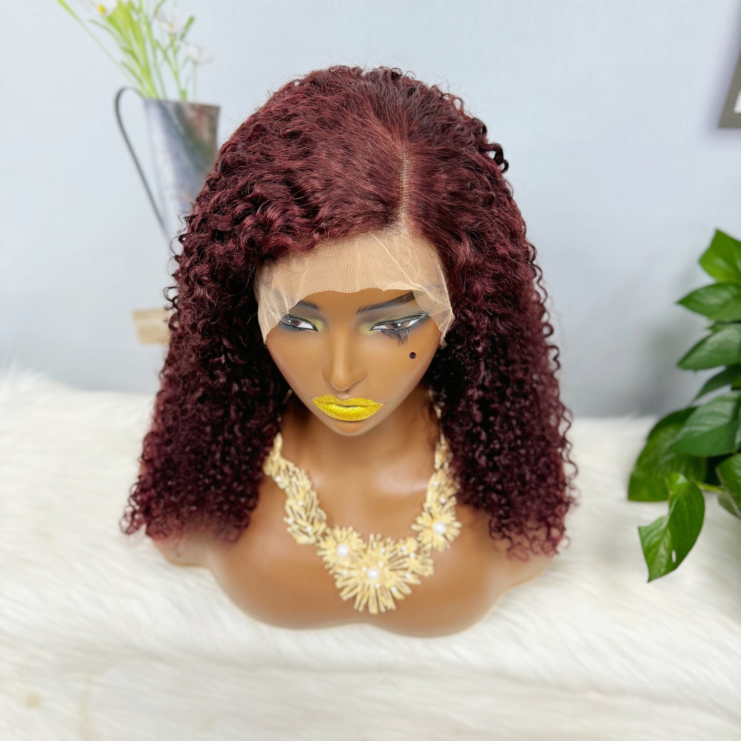 Doube Drawn 360 Glueless Lace Wig Pixie Curl Human Hair Wigs 20inch Wine Color 99J