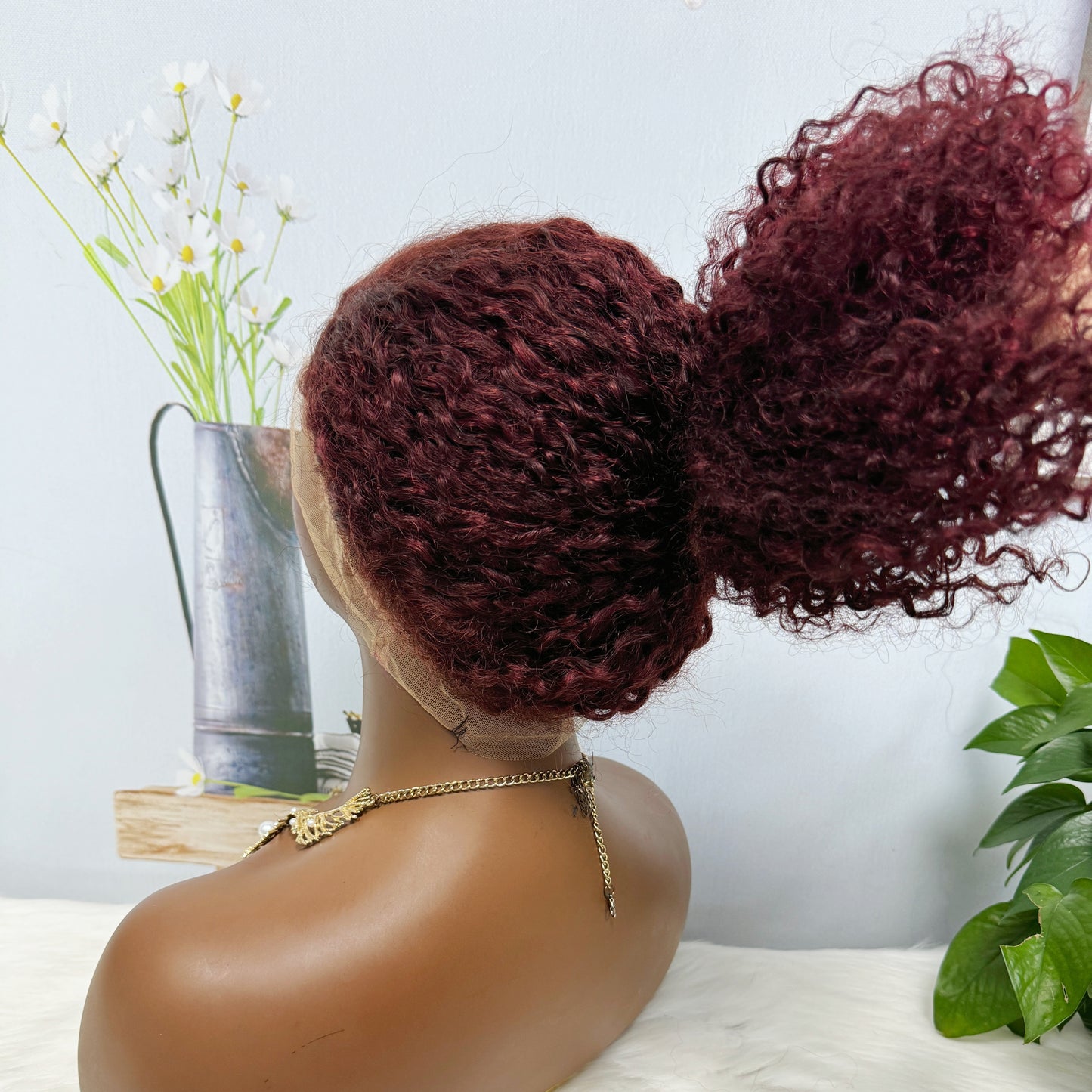Doube Drawn 360 Glueless Lace Wig Pixie Curl Human Hair Wigs 20inch Wine Color 99J