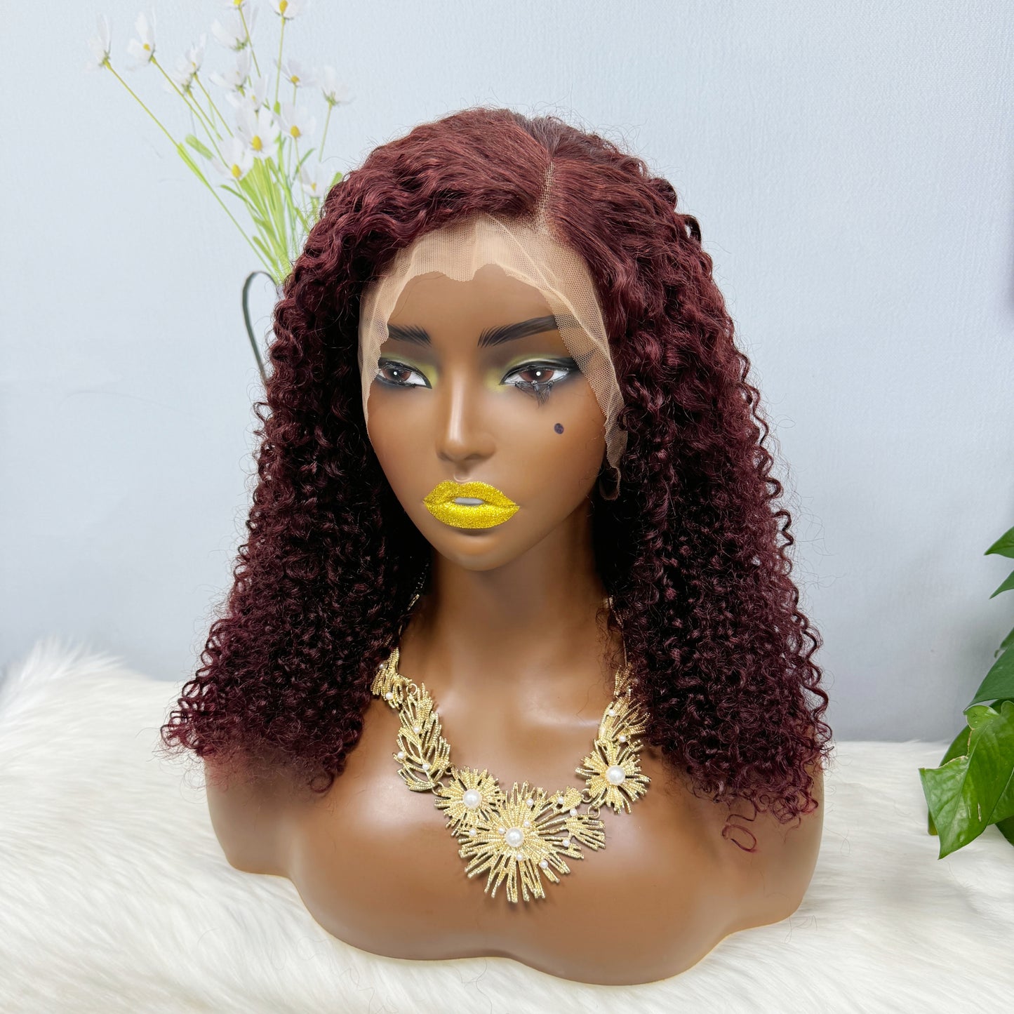 Doube Drawn 360 Glueless Lace Wig Pixie Curl Human Hair Wigs 20inch Wine Color 99J