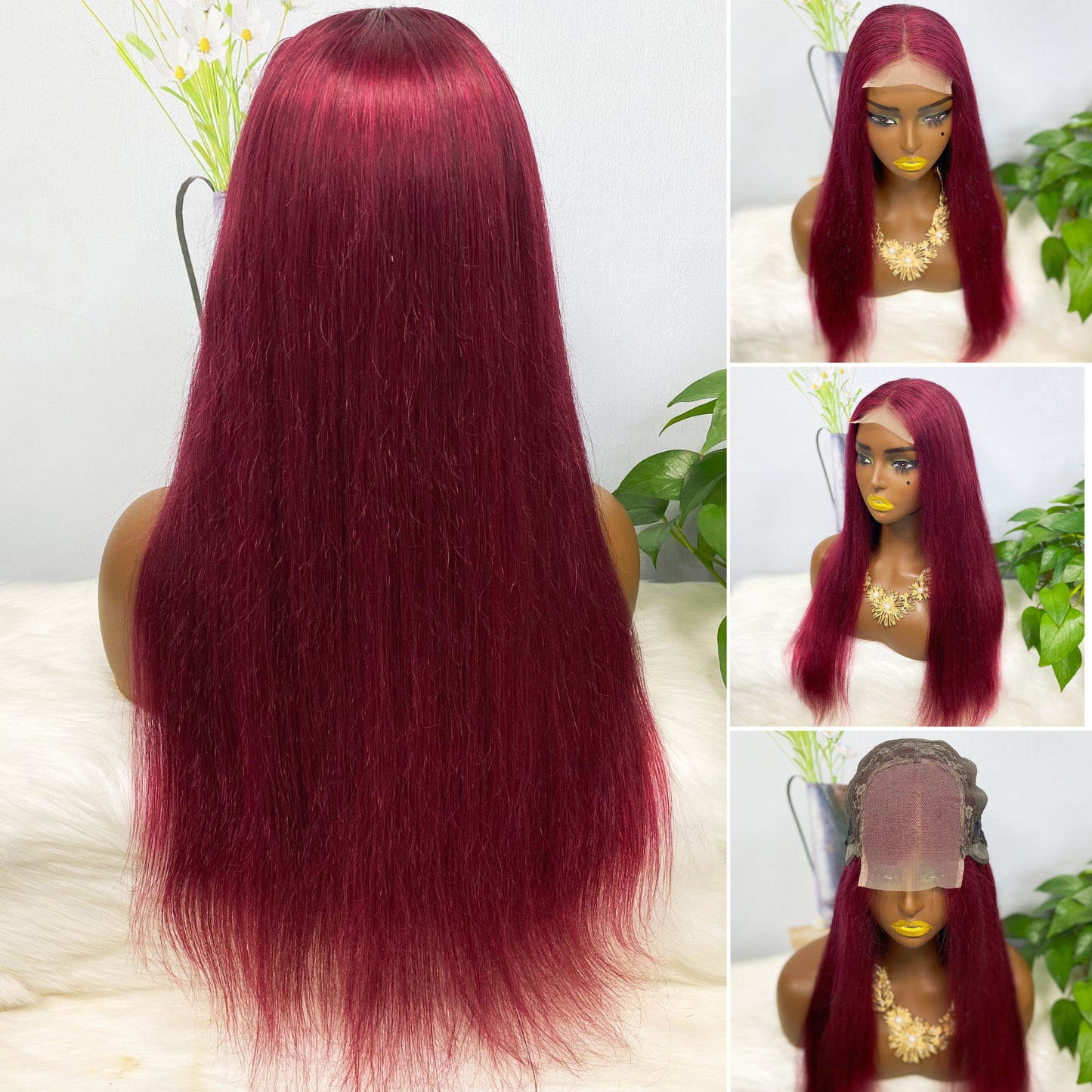 4*4 perruque de dentelle couleur droite 99J 22 "perruque de cheveux humains naturels densité 250%