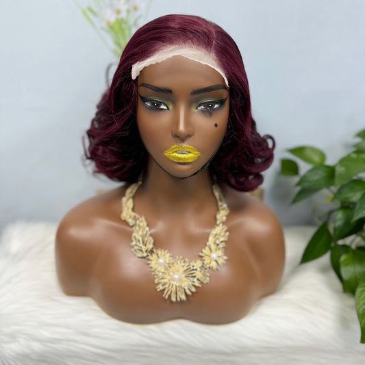 DD 5*5 Wig Bouncy Natural Human Hair Lace Wigs Color 99J 12inches