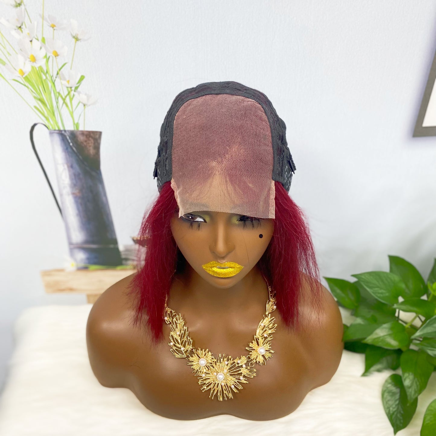 DD 4*4 BOB Wig ST Glueless Human Hair Wig Color 99J 200% Density
