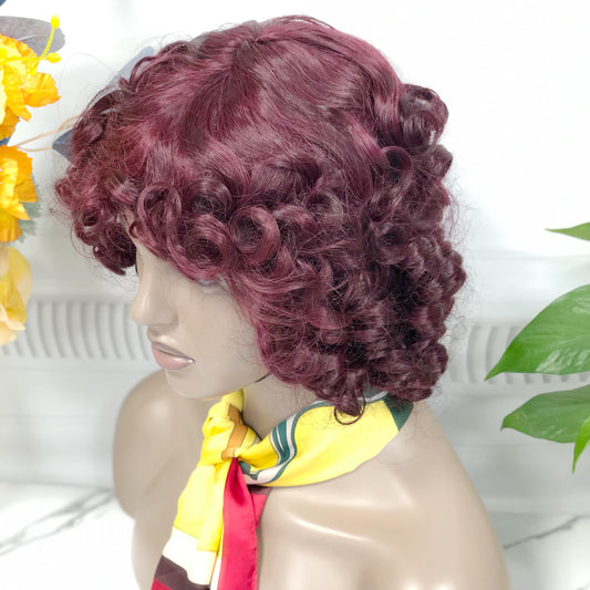 DD Wig Big Fumi Curl Machine Human Hair Wig Natural Hair Wigs Color 99J