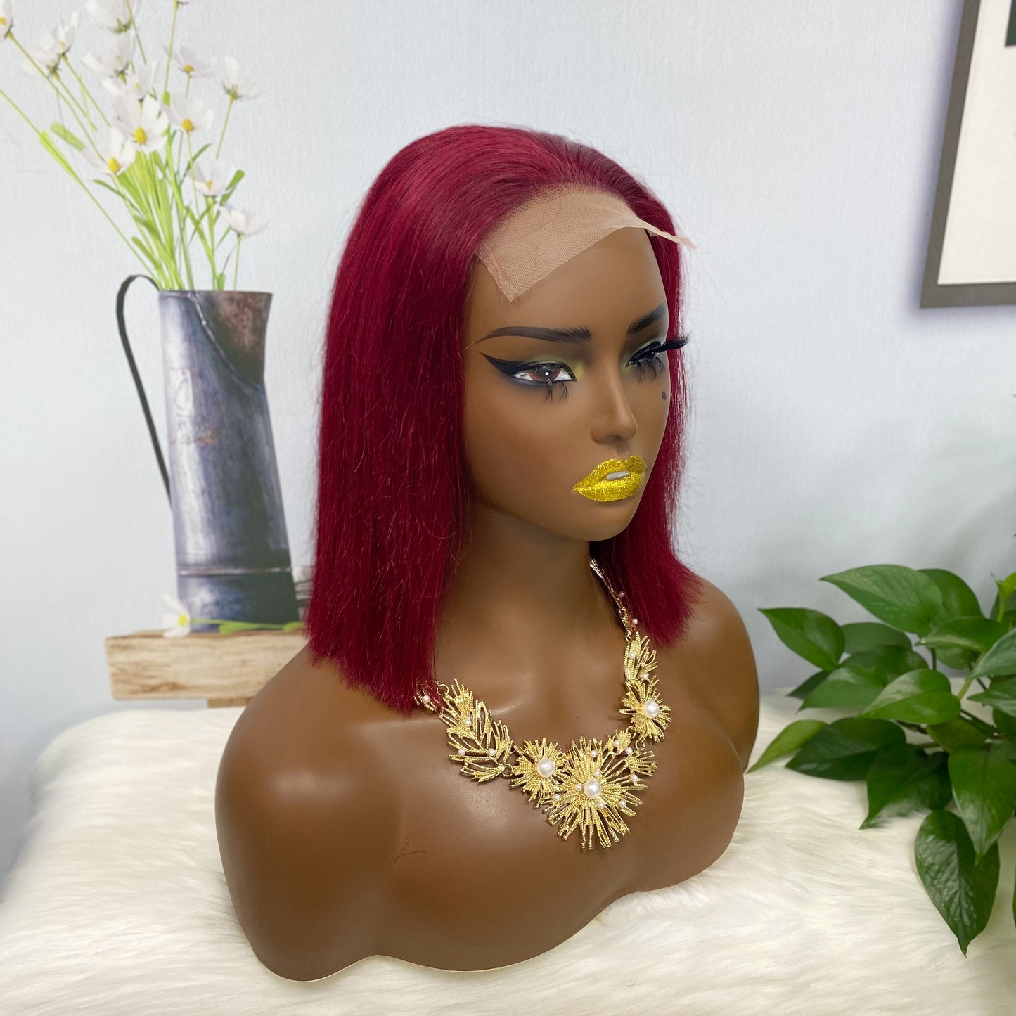DD 4*4 BOB Wig ST Glueless Human Hair Wig Color 99J 200% Density