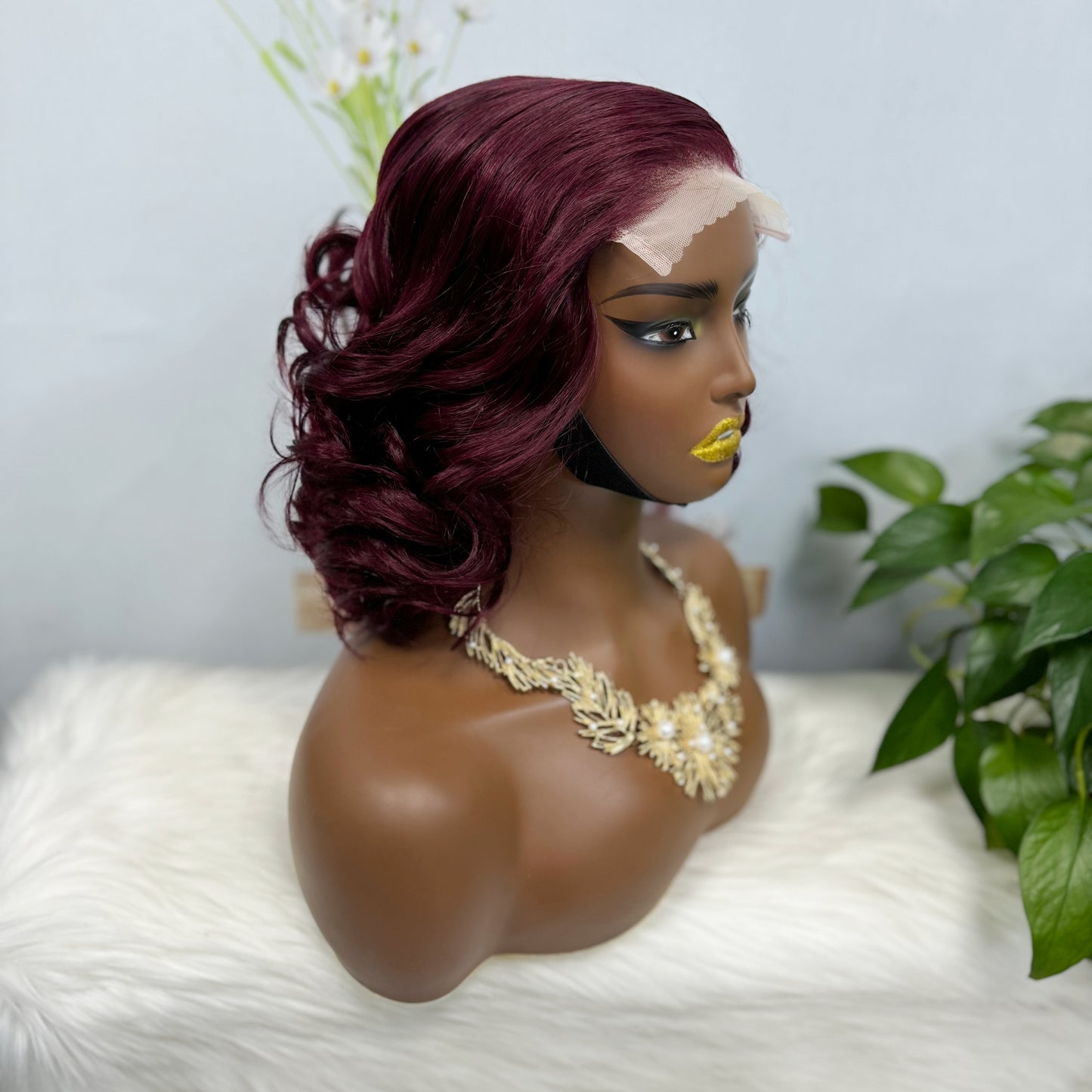 DD 5*5 Wig Bouncy Natural Human Hair Lace Wigs Color 99J 12inches