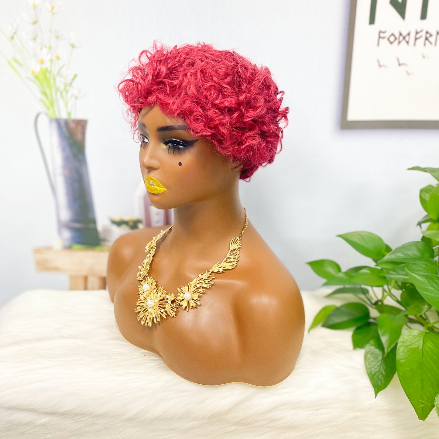 Machine Human Hair Wig Natural Hair Wig 026 Color 99J