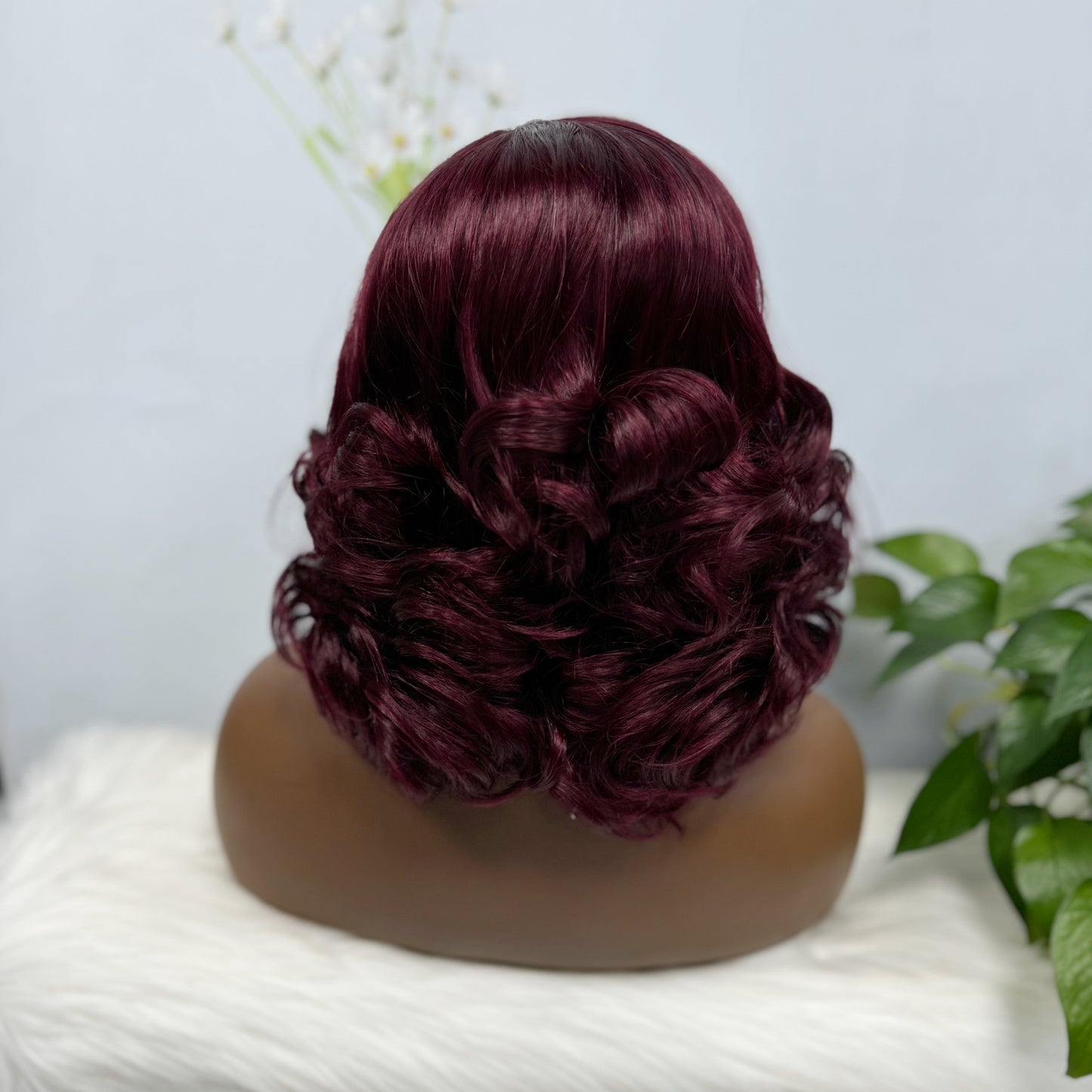 DD 5*5 Wig Bouncy Natural Human Hair Lace Wigs Color 99J 12inches