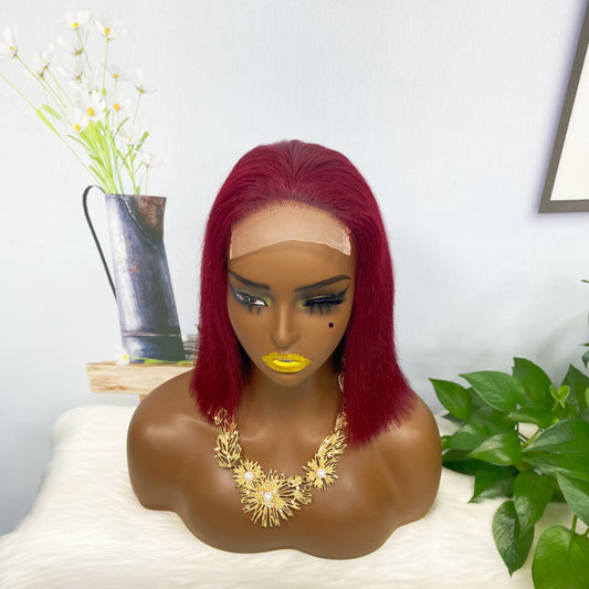 DD 4*4 BOB Wig ST Glueless Human Hair Wig Color 99J 200% Density