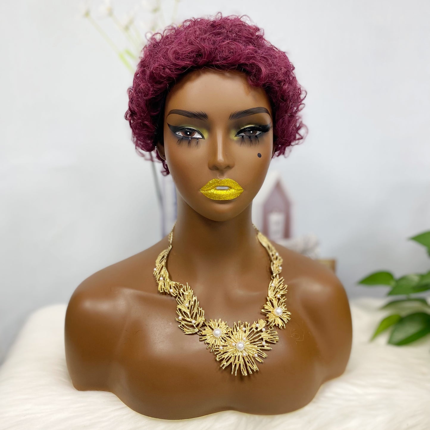 Afro Curl 007 Machine Human Hair Wig Natural Hair Wigs Color 99J