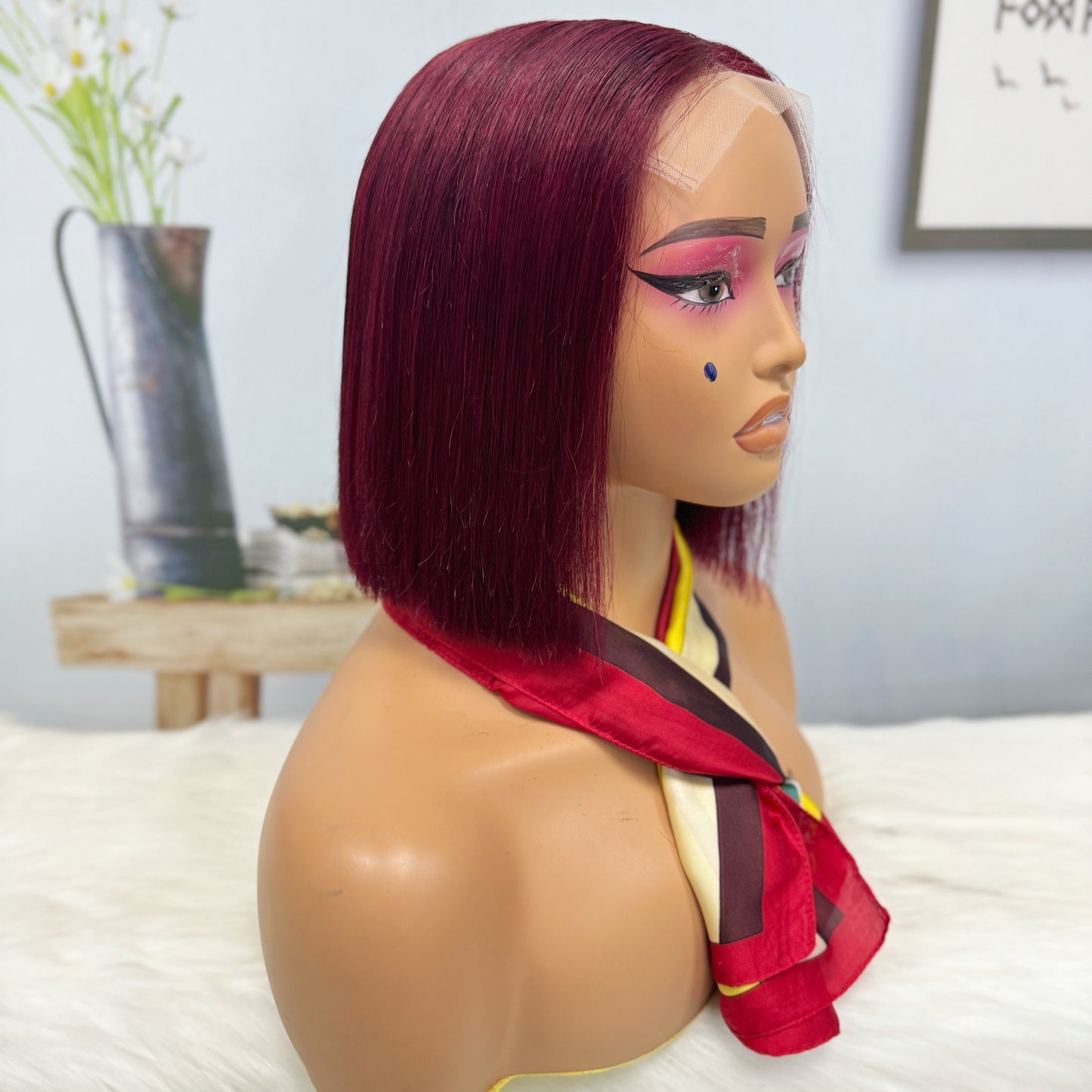 Super Double Drawn 5x5 Glueless Bob Wig Human Hair Lace Wigs Color T4/613#