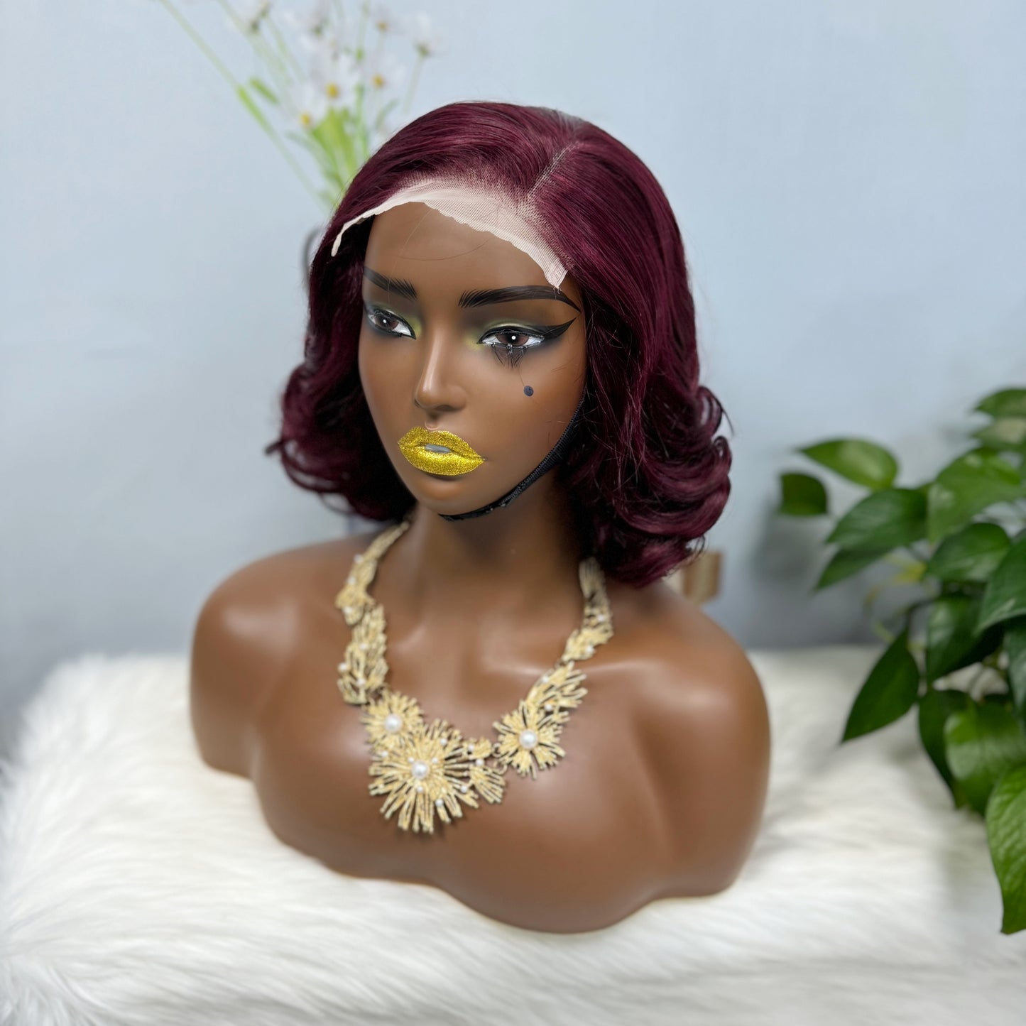 DD 5*5 Wig Bouncy Natural Human Hair Lace Wigs Color 99J 12inches