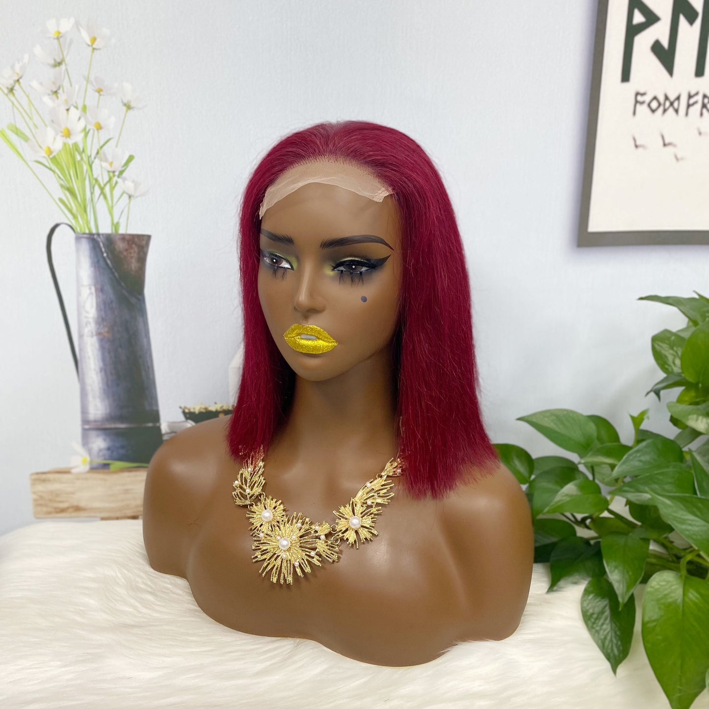 DD 4*4 BOB Wig ST Glueless Human Hair Wig Color 99J 200% Density