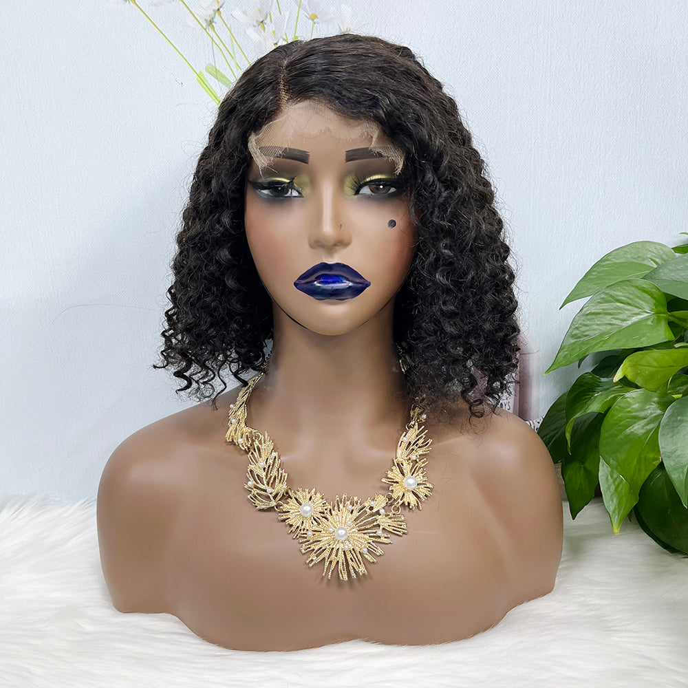 5*5 HD Lace Wig Jerry Curl Natural Human Hair Lace Wigs Color NC 250% Density 12inch