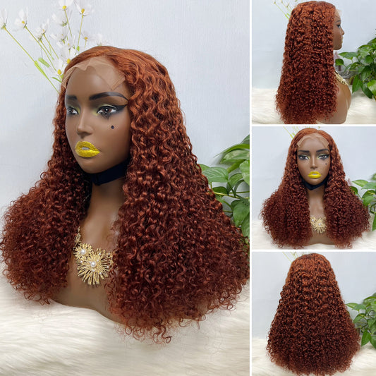 Double Drawn 5x5 Glueless Wig Pixie Curl Natural Human Hair Lace Wigs Brown Color 4# 20inch