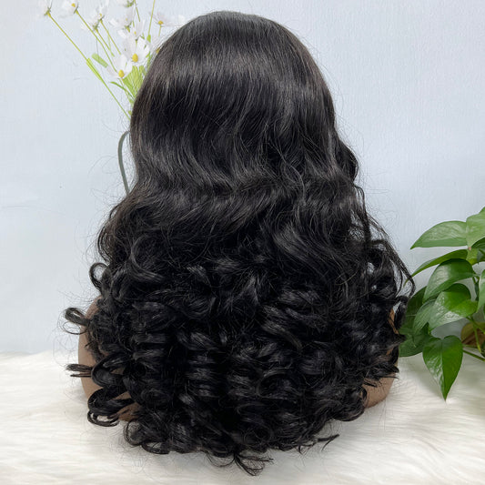 Double Drawn 13*4 Glueless Lace Wig Bouncy Curl Natural Human Hair Wigs Natural Color 20"