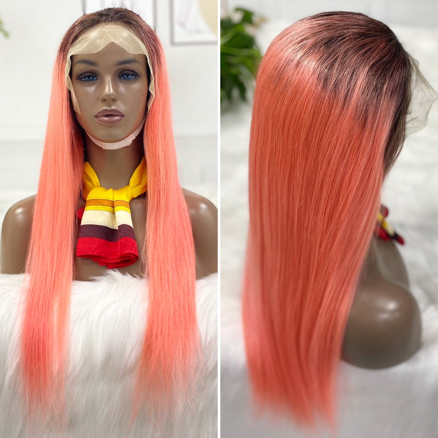 13*4 Lace Wig Straight Natural Human Hair Lace Wigs Color T1B/Pink 300% Density
