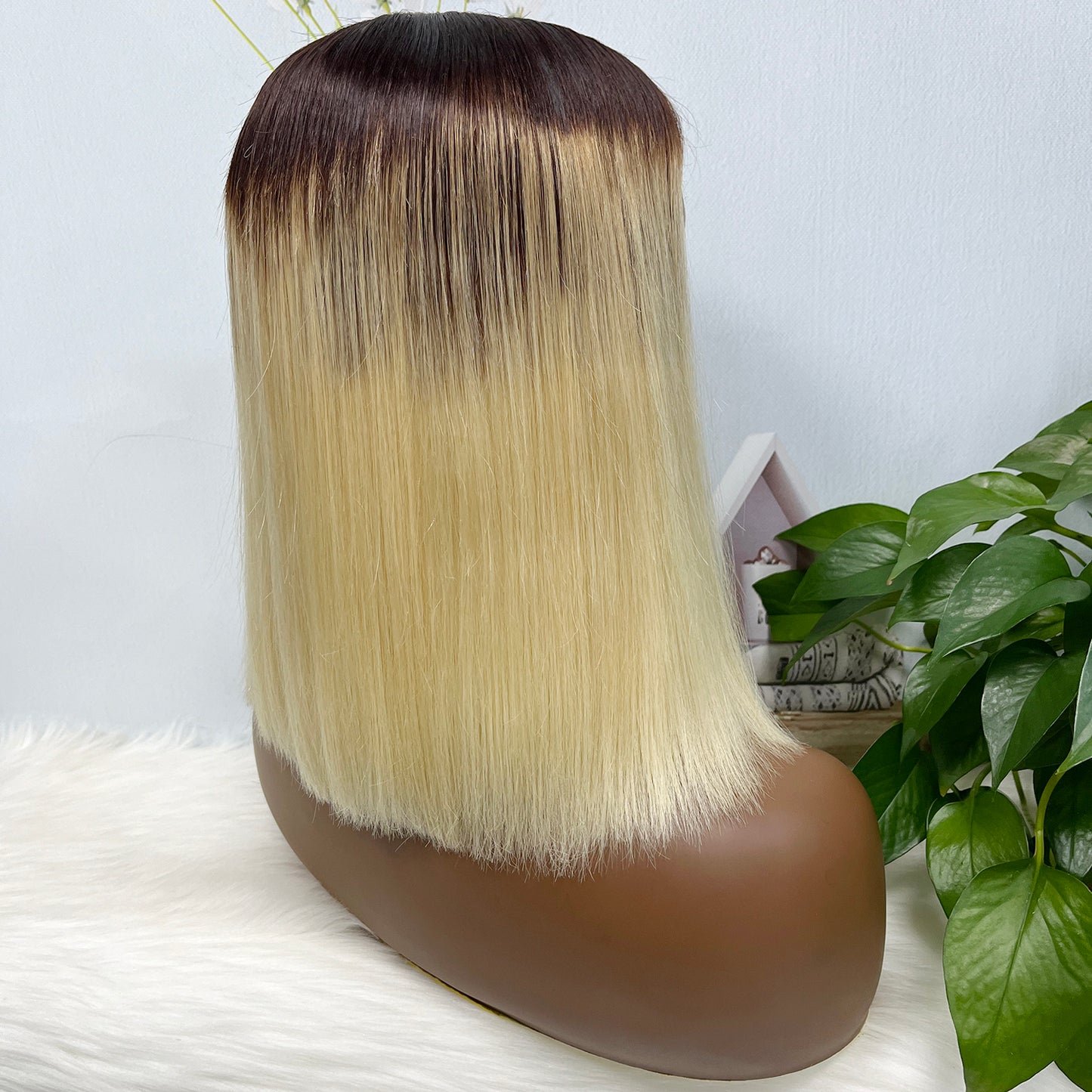 Super Double Drawn 2*6 Lace Bob Wig Human Hair Lace Wig Color T4/613# Straight