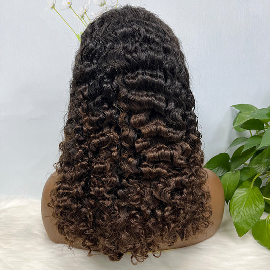Double Drawn 13*4 Glueless Wig Burmese Curl Human Hair Wigs Ombre Color T1B/4 250% Densisty