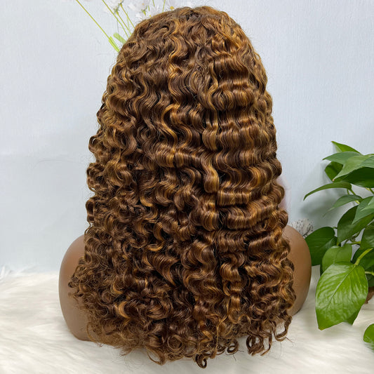 Double Drawn 13*4 Glueless Wig Burmese Curl Human Hair Wigs Piano Color P4/30