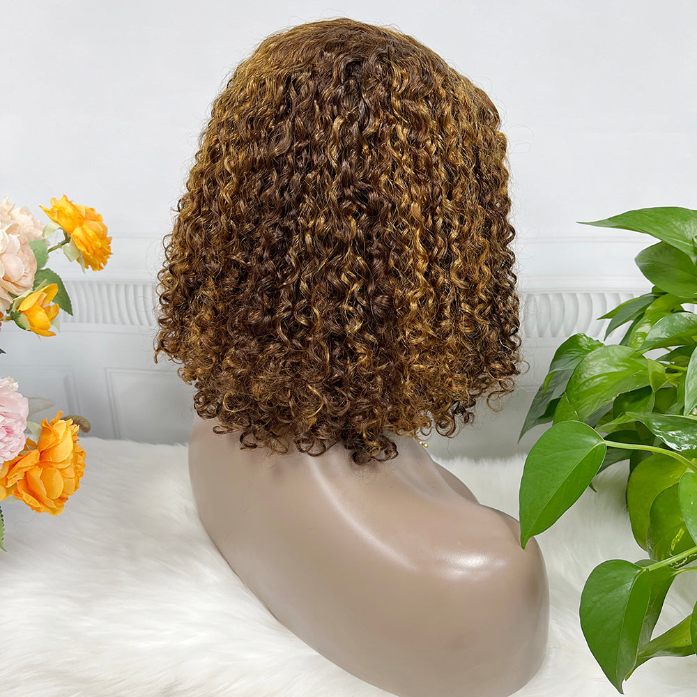 DD T Lace Wig Pixie Curl Natural Human Hair Lace Wigs 14 inch P4/27