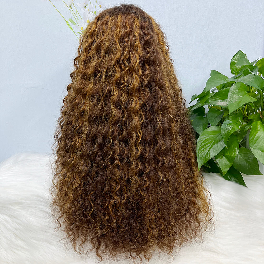 Double Drawn 13*4 Glueless Lace Wig Water Wave Natural Human Hair Wigs Piano Color P4/30